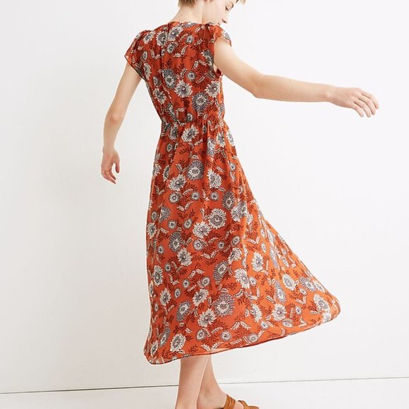 Madewell Sheer-Sleeve Button-Front Midi Dress in G - Picture 2 of 8